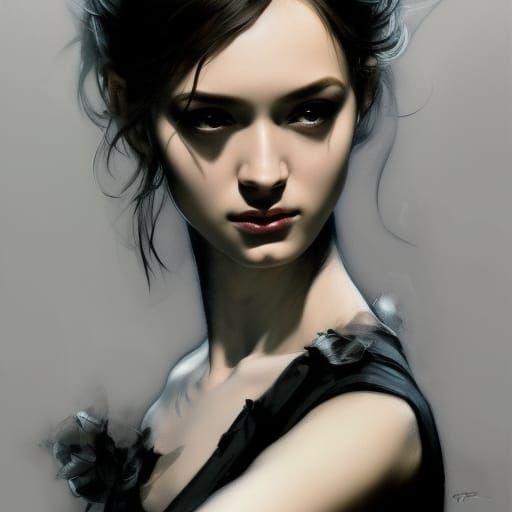 Ballerina in Black: Hyperdetailed Art Nouveau Portrait