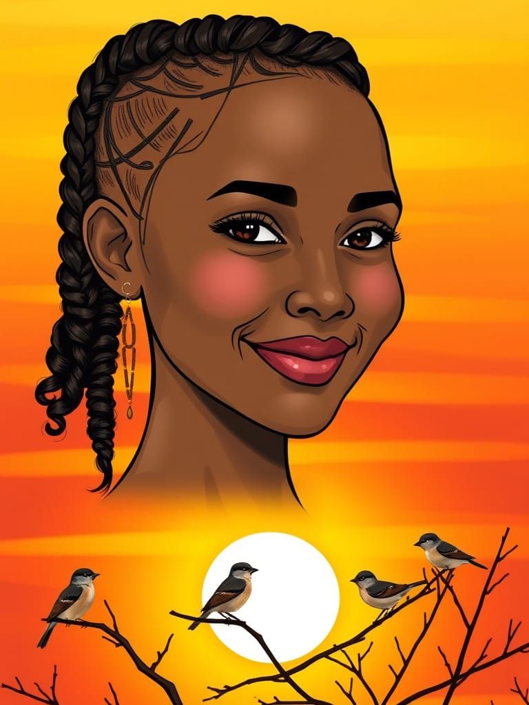 Portrait Blended with Sunset in Dreamlike Style