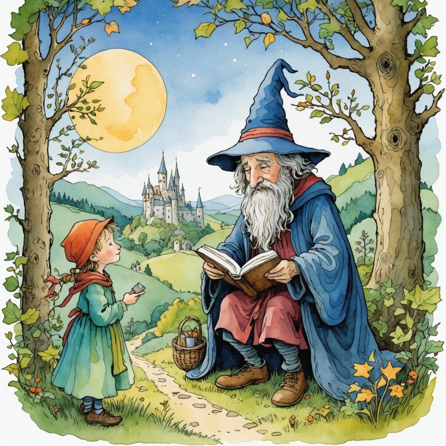 Whimsical Wizard in Storybook Illustration Style