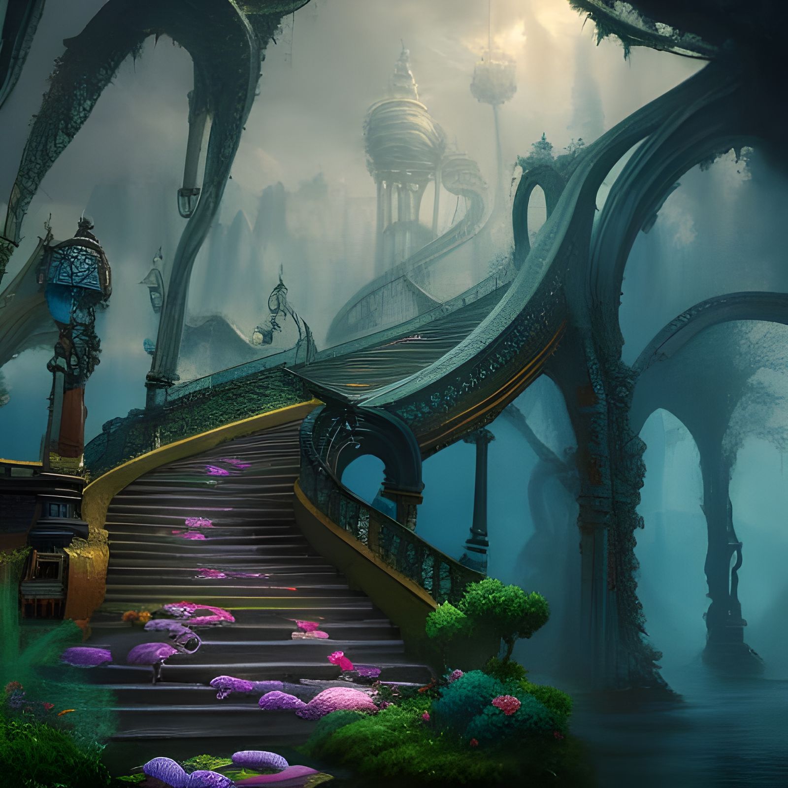 Wonderland Stairs in Detailed Matte Painting