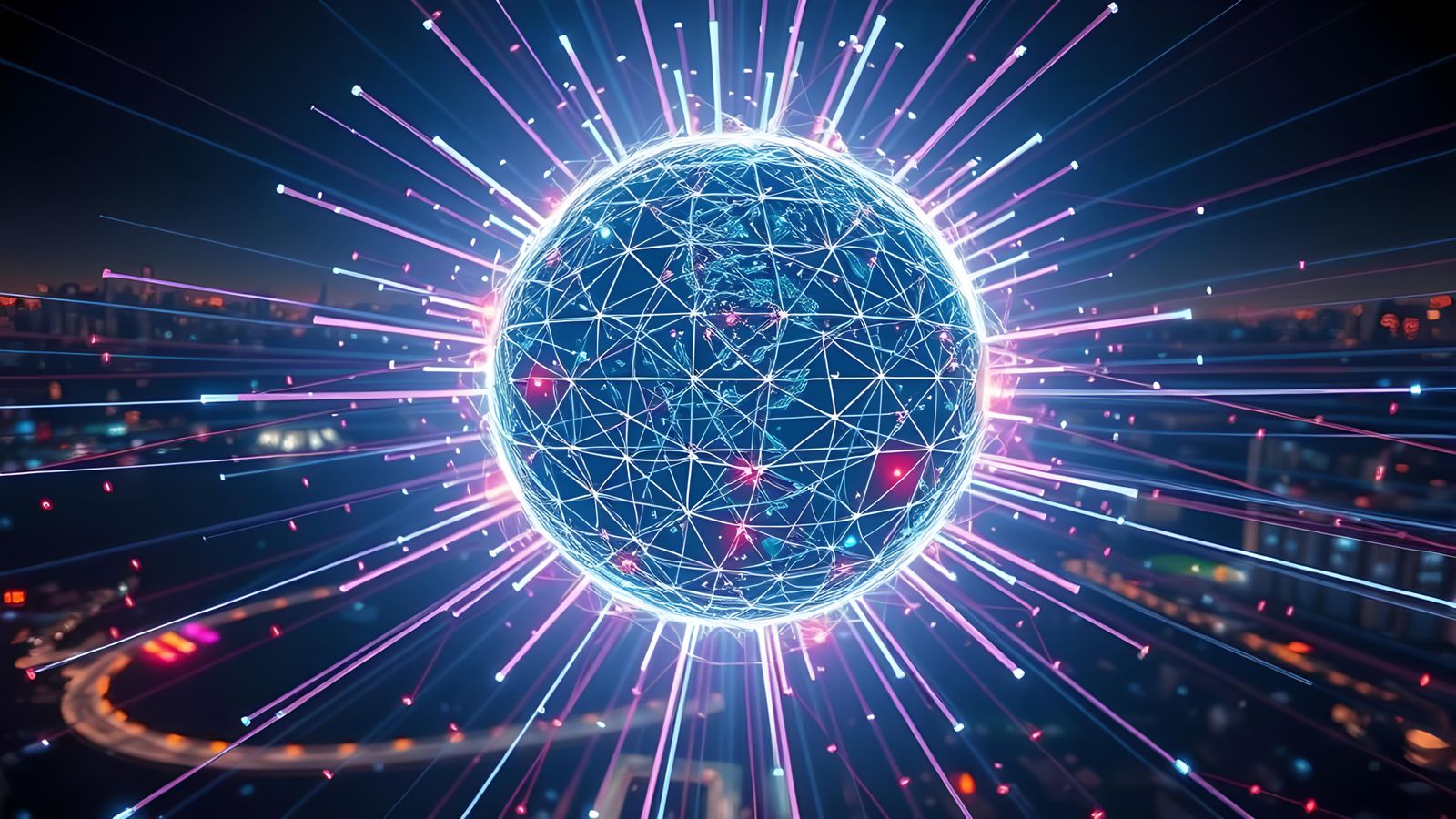 Cyberpunk Fibre Optic Sphere Containing the Internet