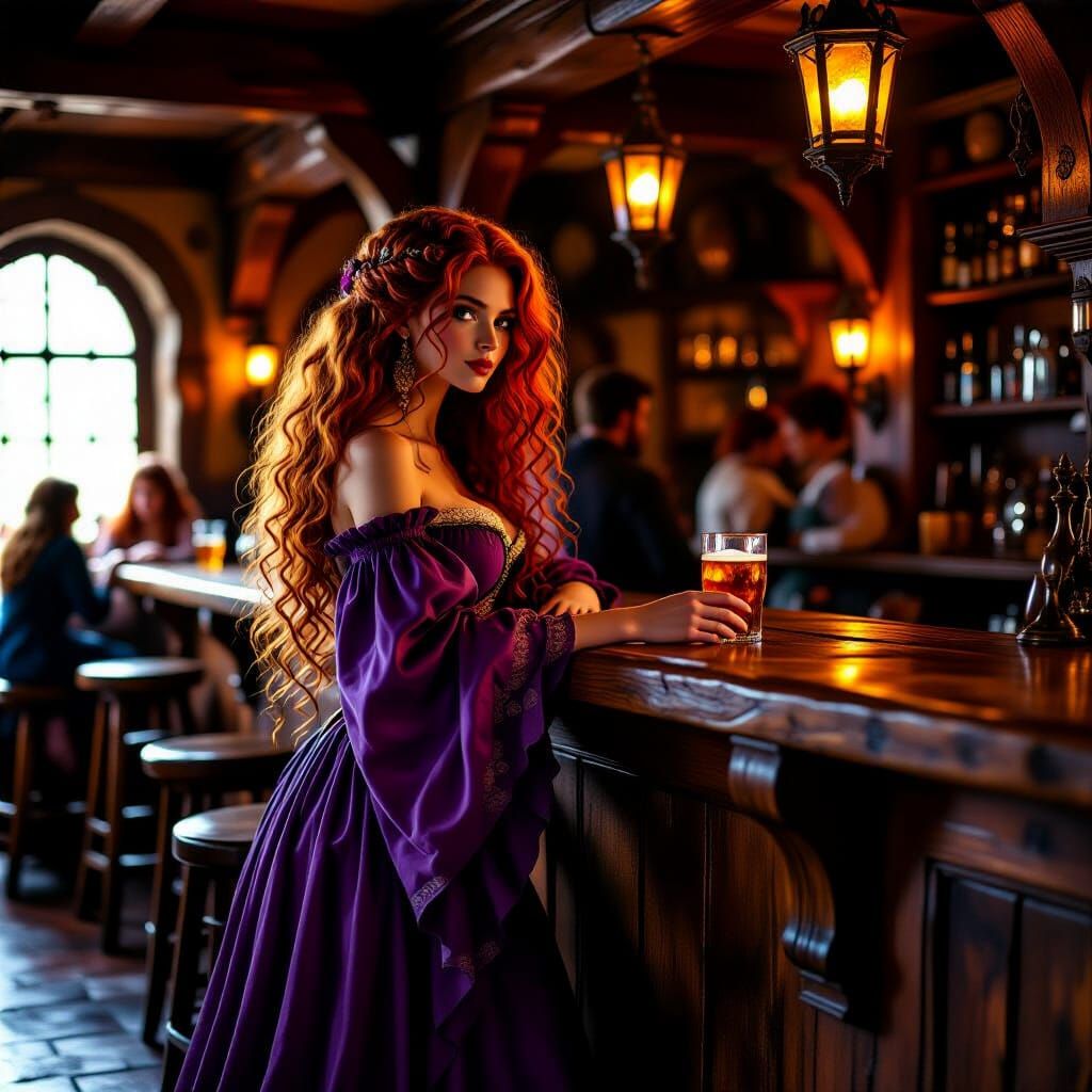Medieval Tavern Scene with Red-Haired Figure