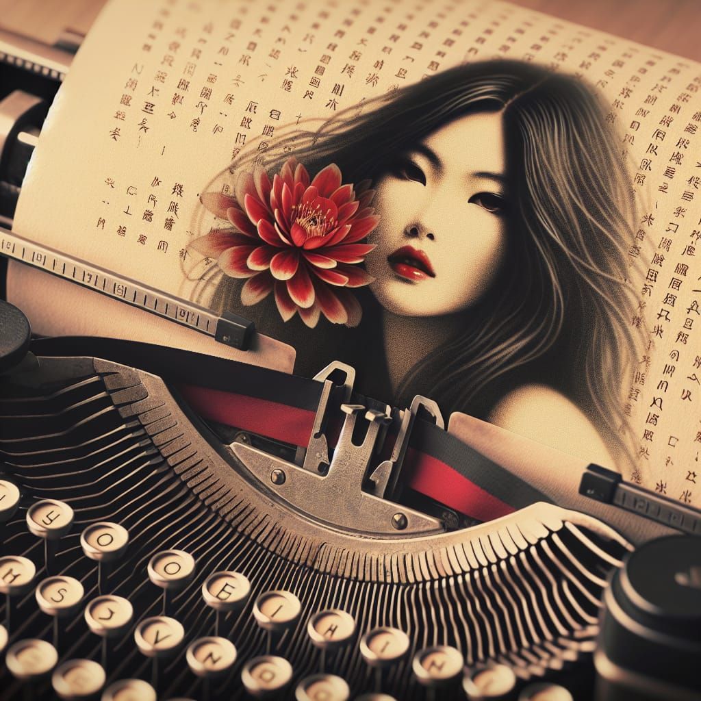 Antique Typewriter Reveals Woman in Sepia Tones