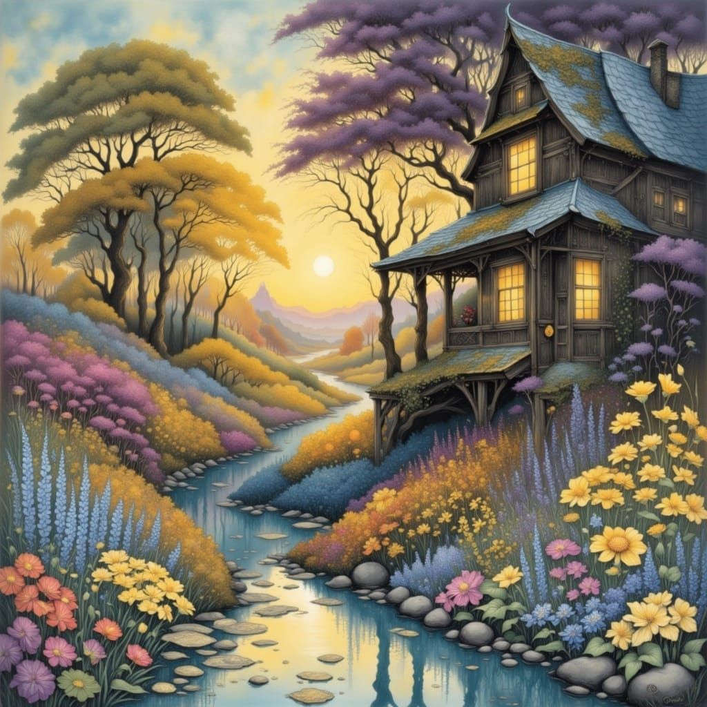 Golden Landscape of Dreams in Vibrant Impressionist Style