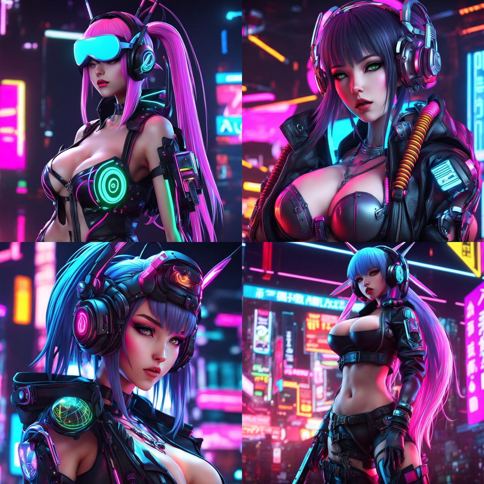 Cyberpunk Anime Girl in Neon 3D