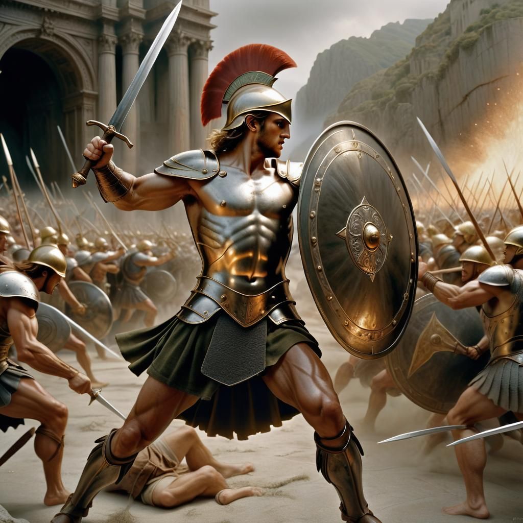 Achilles in Battle: Detailed Matte Painting