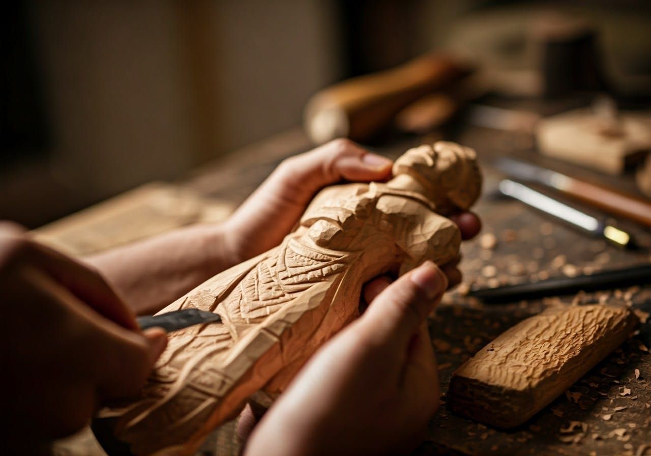 Detailed Wood Carving of African Deity