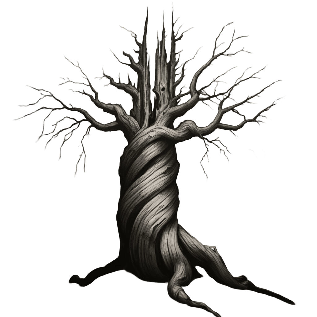 Tree Silhouette in Minimalist Black and White Charcoal