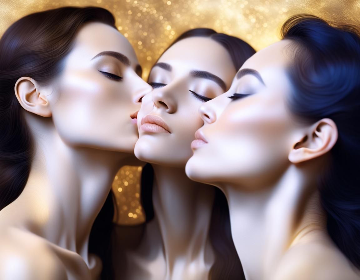 Passionate Kiss Portrait in Art Nouveau Style