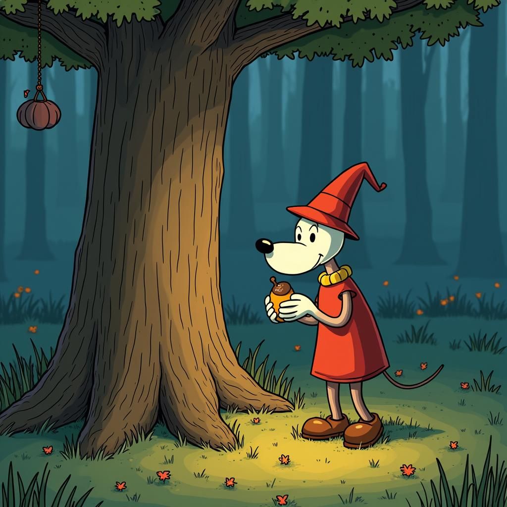 Mickey Mouse Eating Nuts in Autumnal Forest