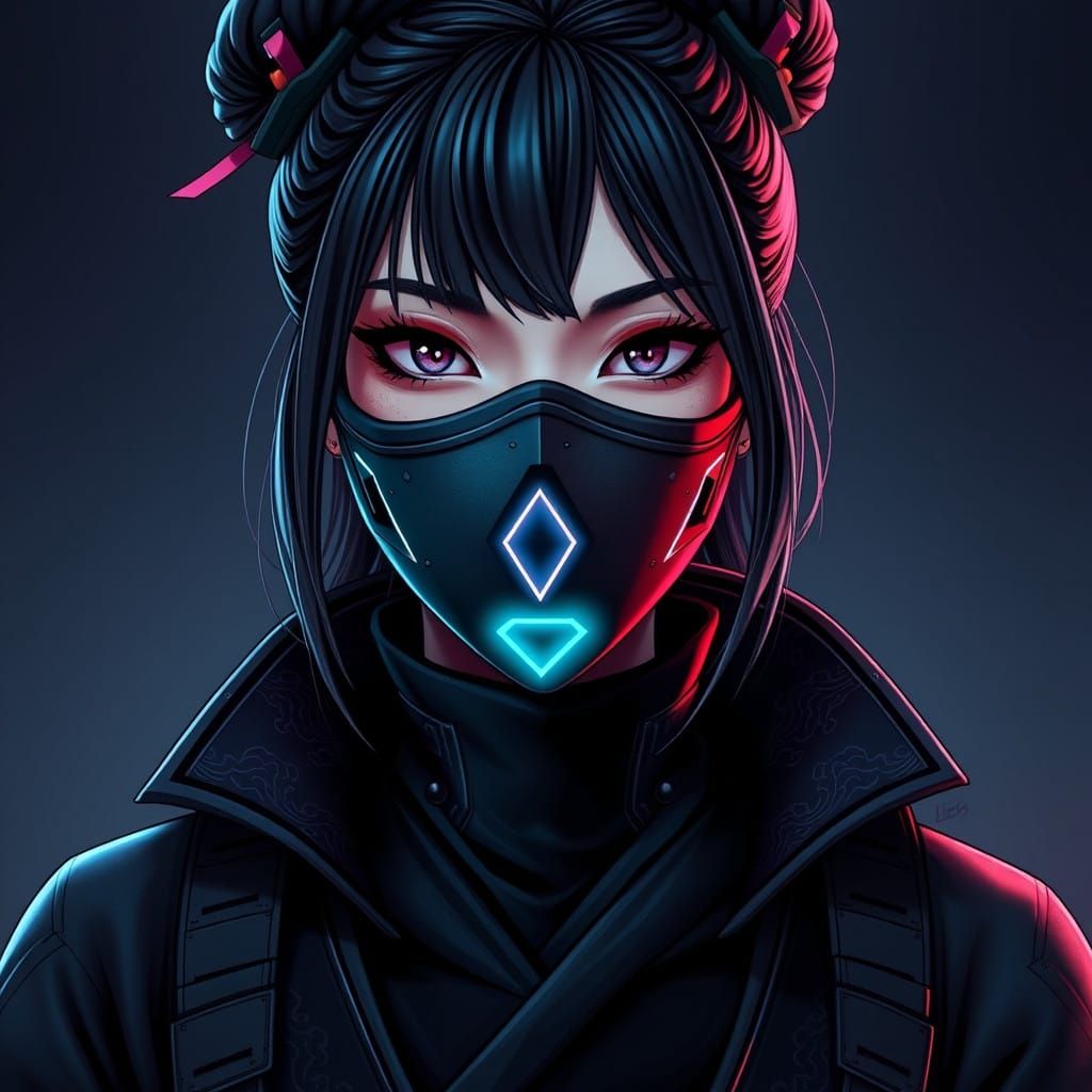 Cyberpunk Samurai Woman in Black Attire