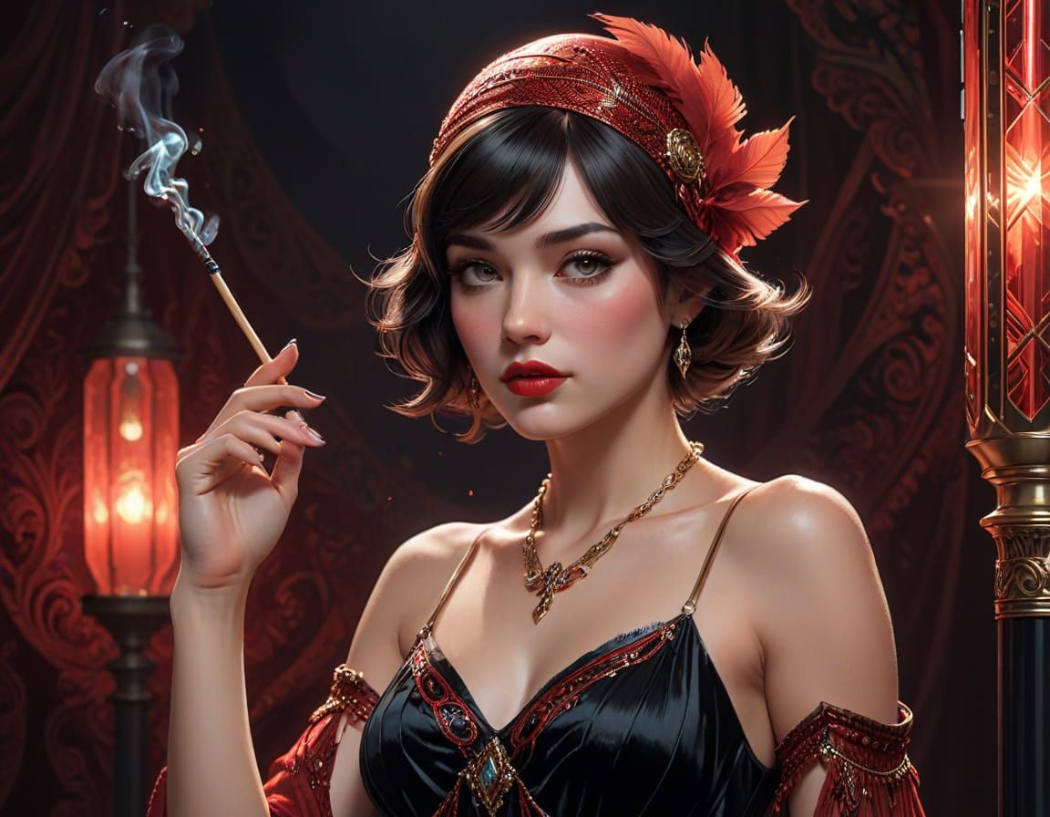 Elegant Flapper Goddess in Vibrant Chiaroscuro