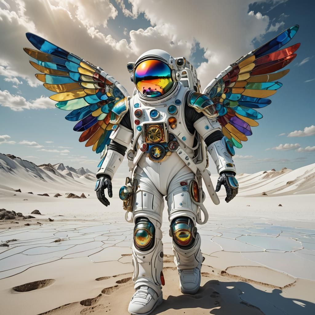 Biomechanical Astronaut with Stained Glass Wings