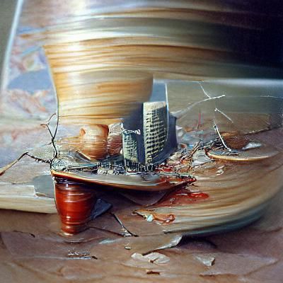 Earthquake Devastation in Oil Painting Style