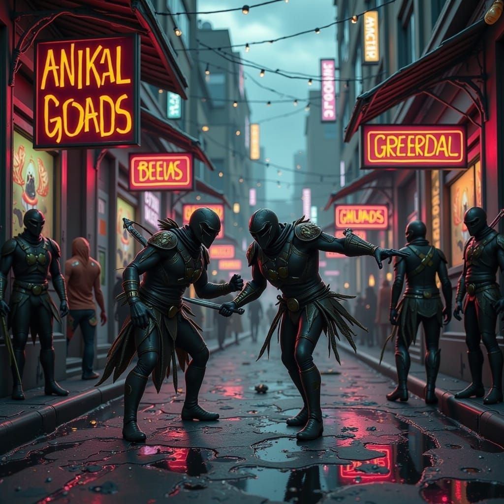 Dark Alleyway Blood Sport in Neon Lit Urban Decay