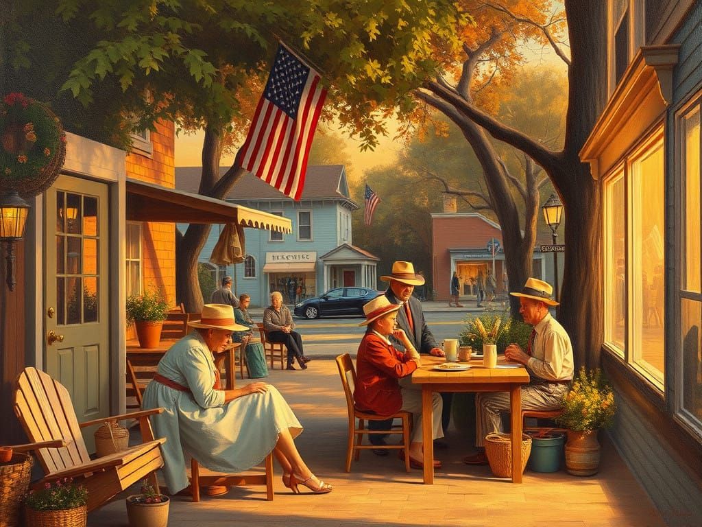 Nostalgic American Scene in Classic Oil Painting Style