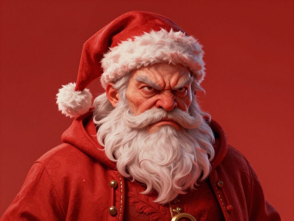 Angry Santa Portrait in Red Tones