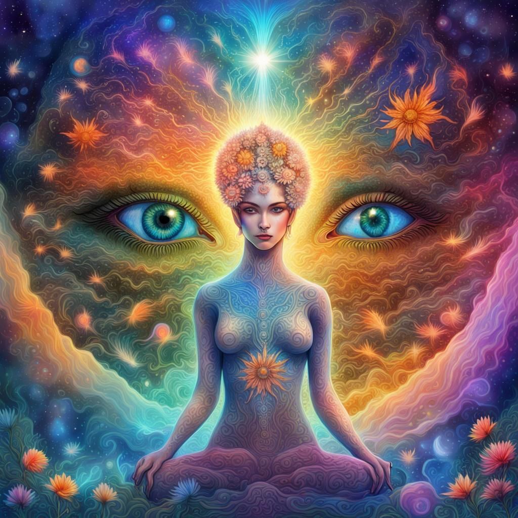 Cosmic Mother Nature: Holographic Astral Illustration