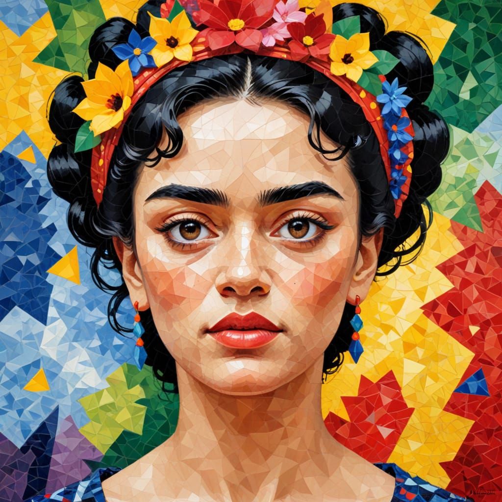 Frida Kahlo Koala in Impressionist Cubist Style