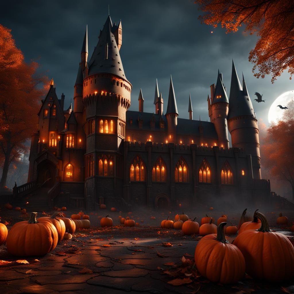 Hogwarts at Halloween in Detailed Matte Painting
