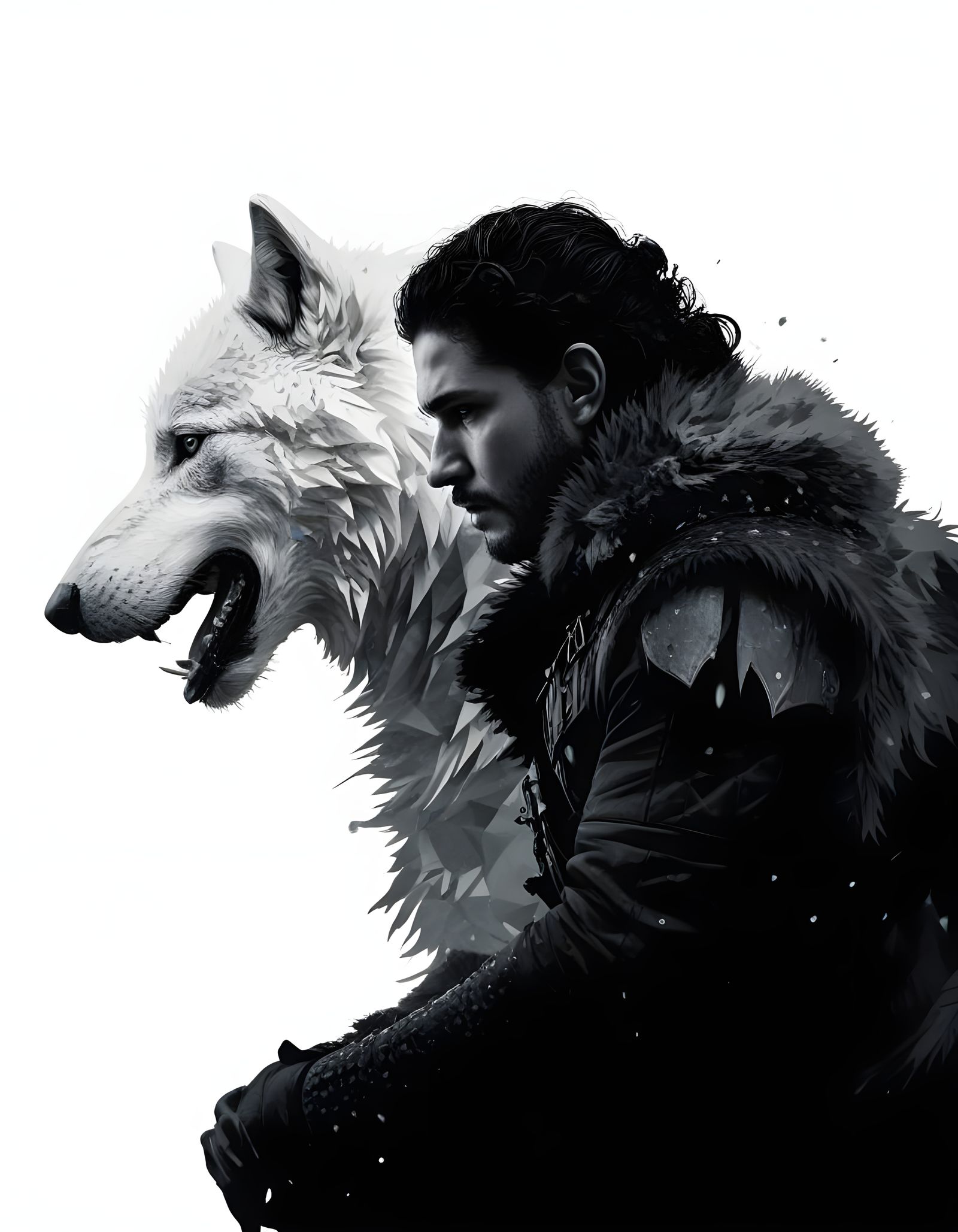 Ethereal Silhouette of Jon Snow with Direwolf in Deep Black ...