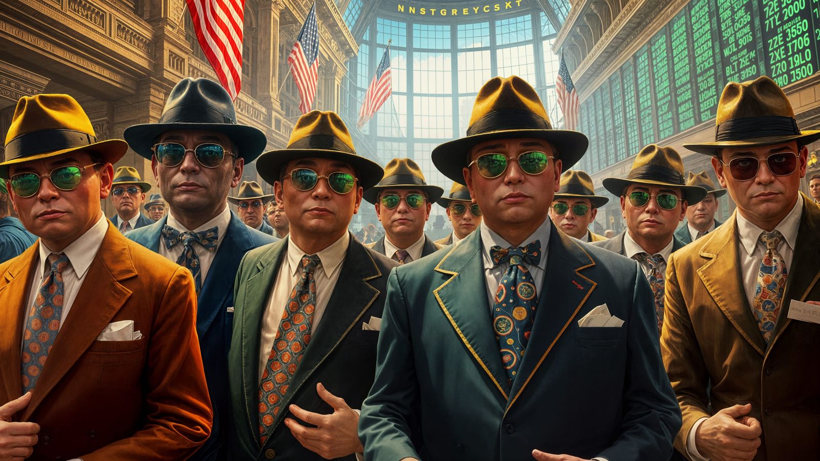 1950s Stock Exchange Fat Cats: Oil Painting