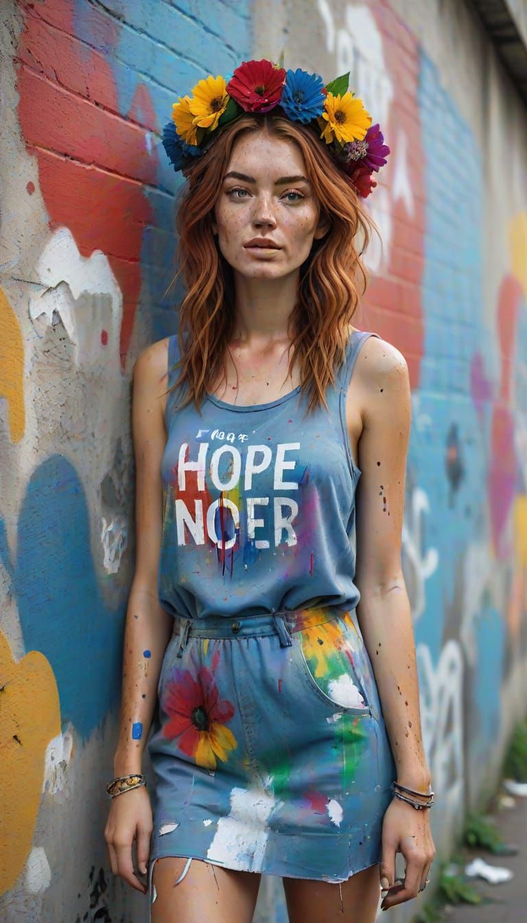 Confident Young Woman in Vibrant Street Art Setting