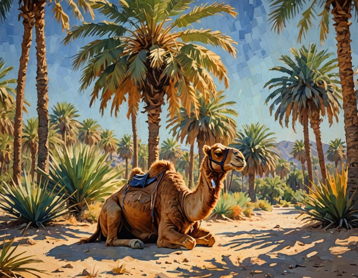 Camel Oasis: An Impressionist Desert Scene