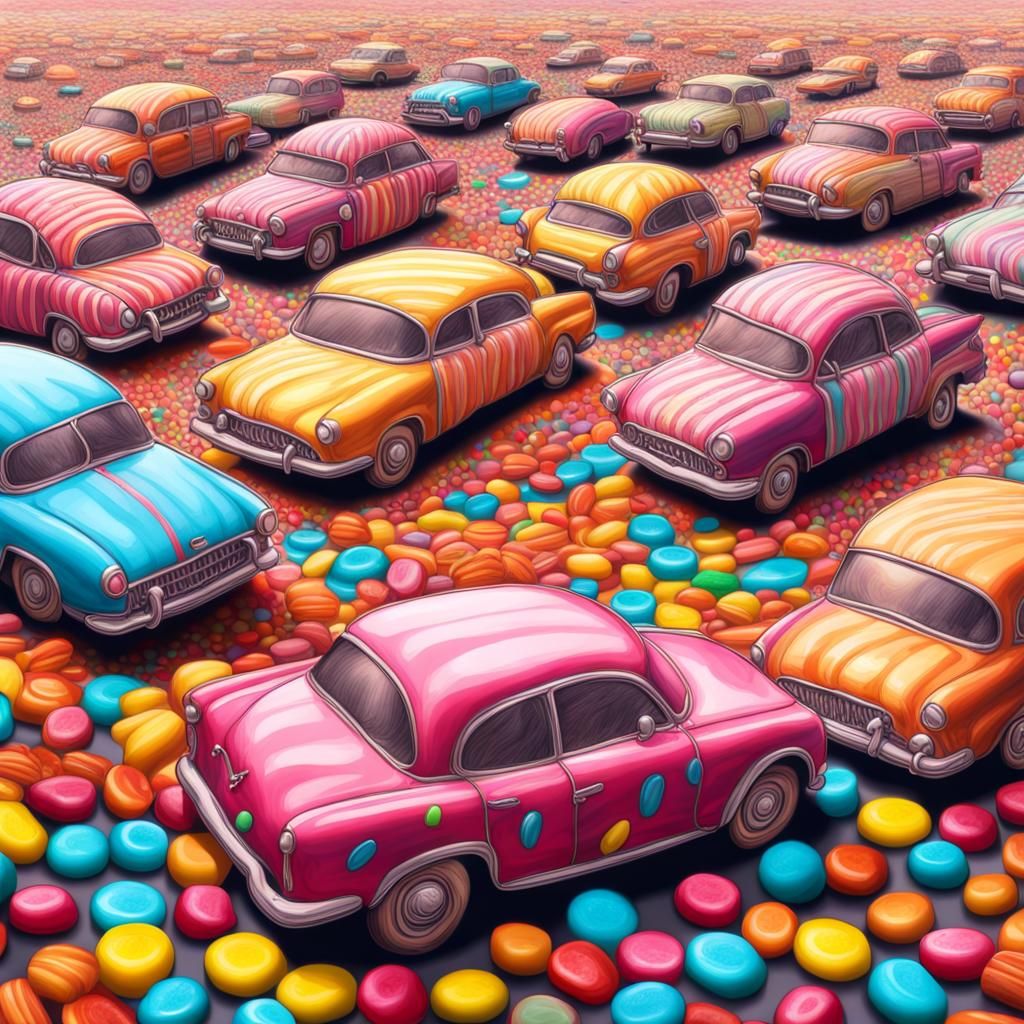 Whimsical stylized surreal gothic candy road