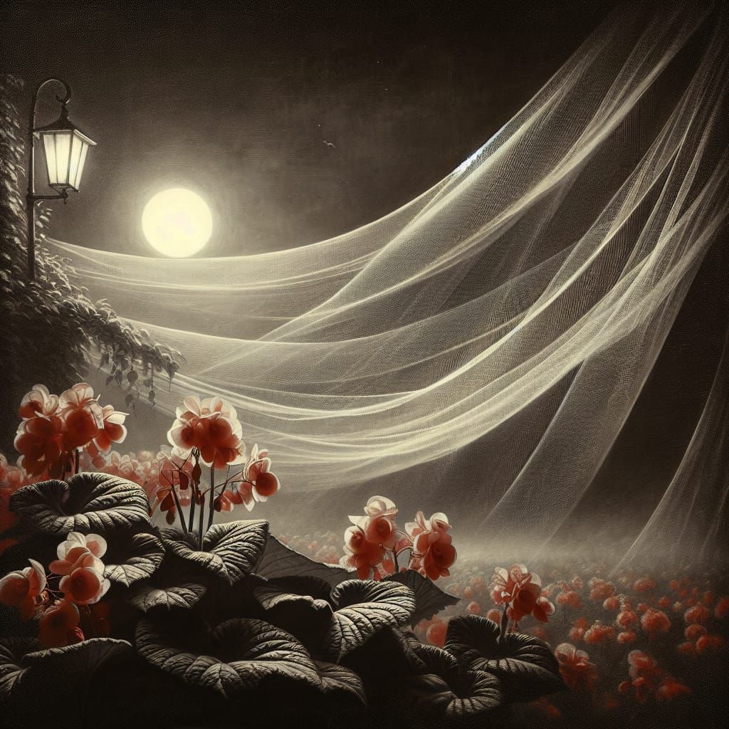 Ethereal Nets Swaying Around Glowing Begonias