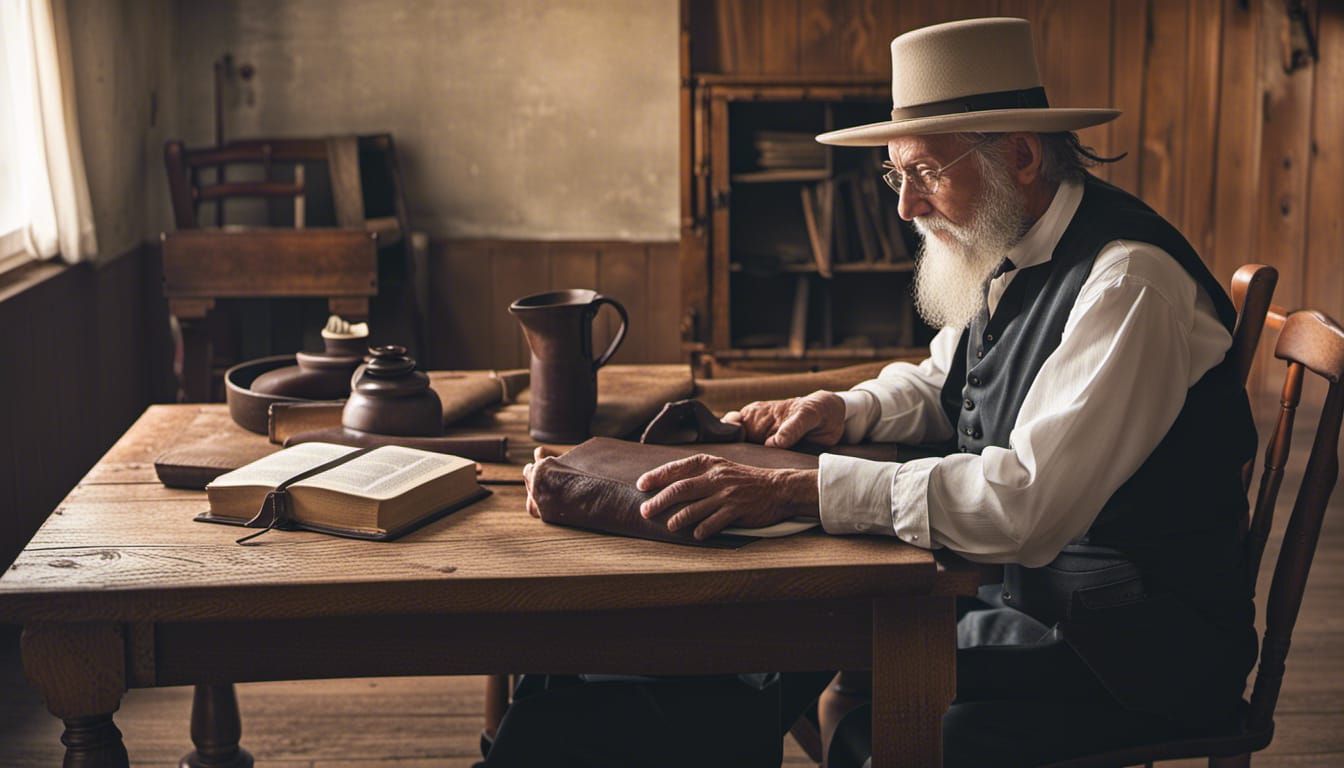 Amish Man Reading Bible in Traditional Setting