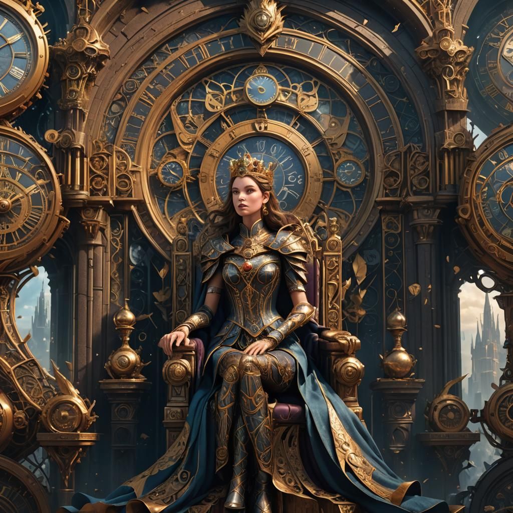 Princess of Time on Clock Throne: Fantasy Art