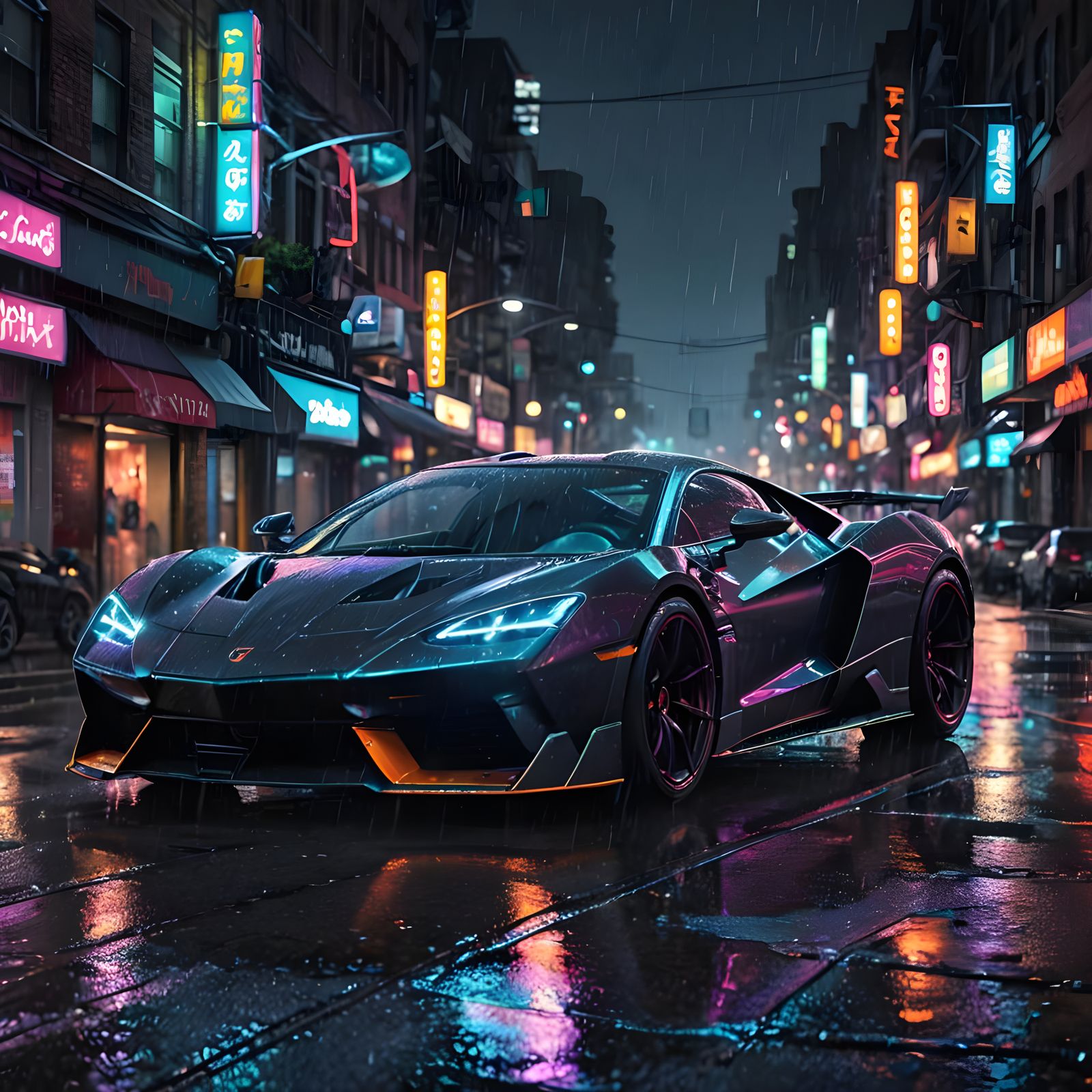Cyberpunk Supercar with Neon Lighting in HDR