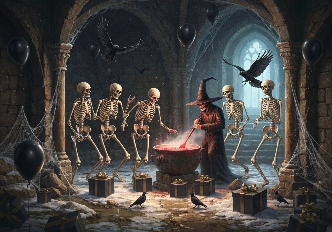 Gothic Crypt Dance in Dramatic Oil Painting Style