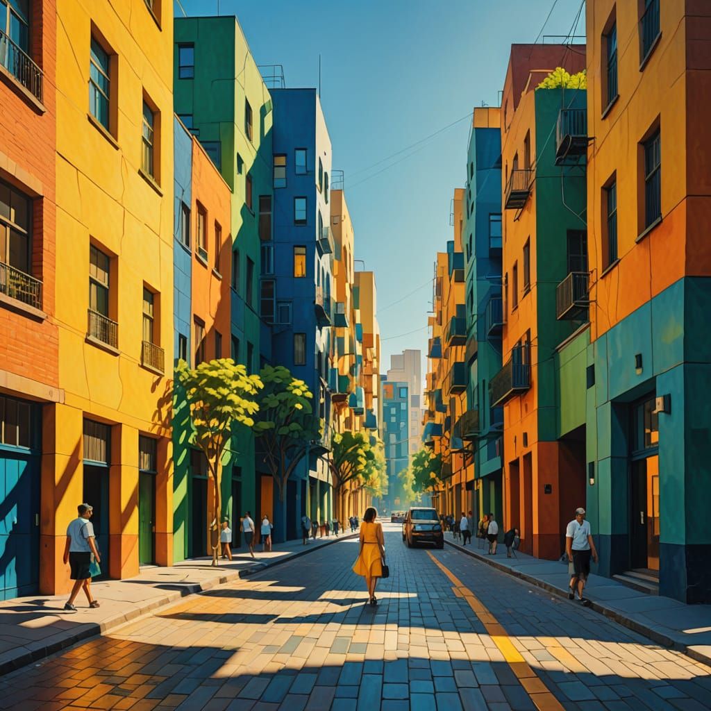 Vibrant Cubist Scene in Mexico City