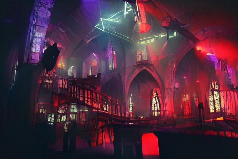 Gothic Vampire Nightclub with Red Neon Lights