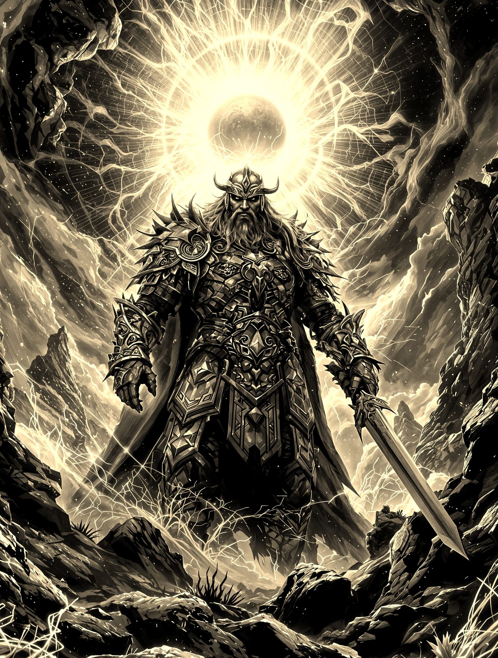 Futuristic Viking Reverse Solar Eclipse in Ultra Detail