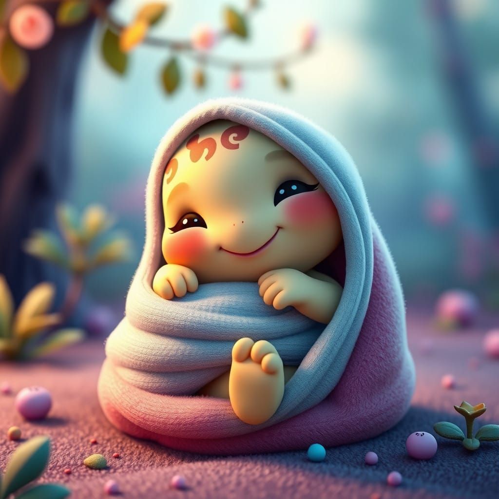 Whimsical Franklin Turtle Swaddled in Soft Pastel Bliss