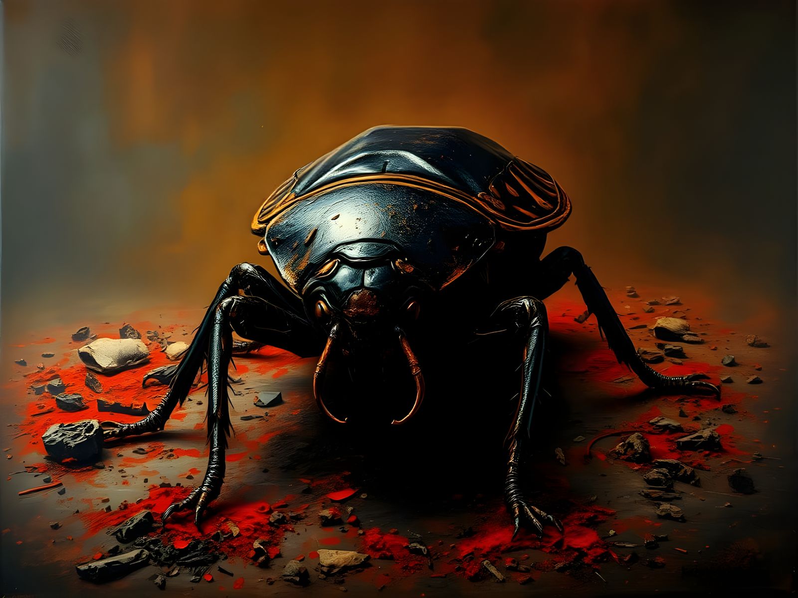 Dark Impasto Oil Painting of a Cockroach in a Dystopian Land...