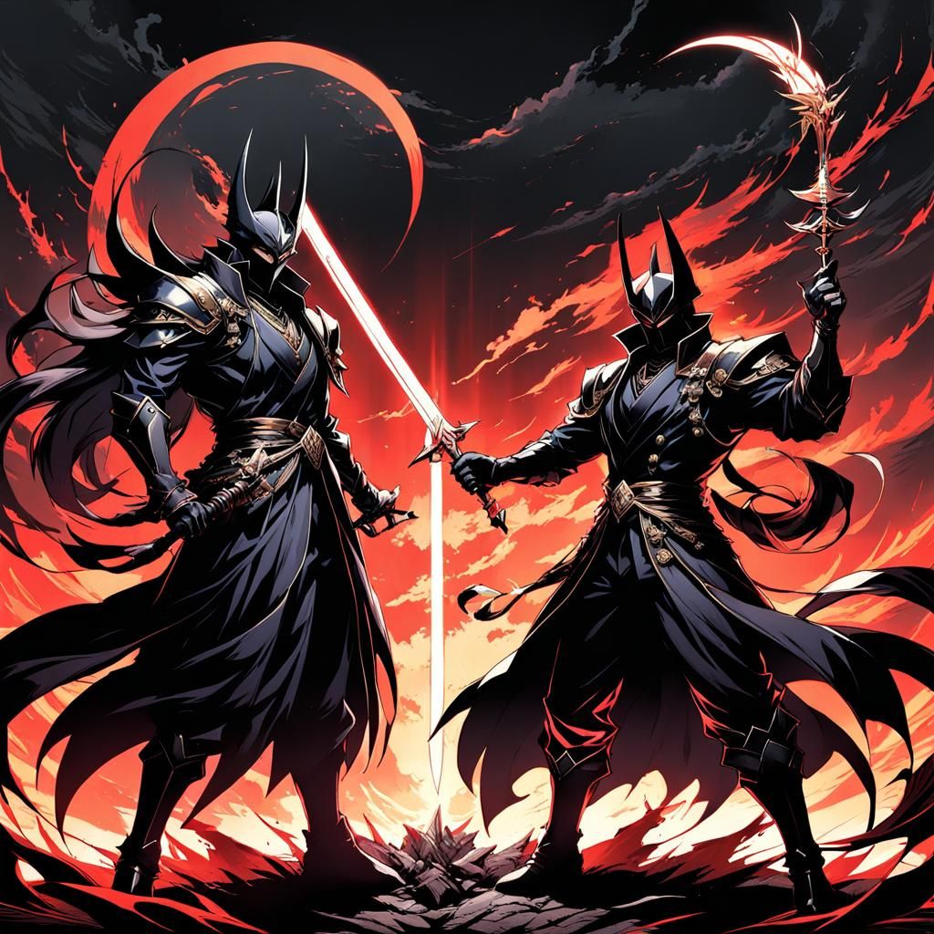 Epic Fantasy Villain Showdown in Anime Style
