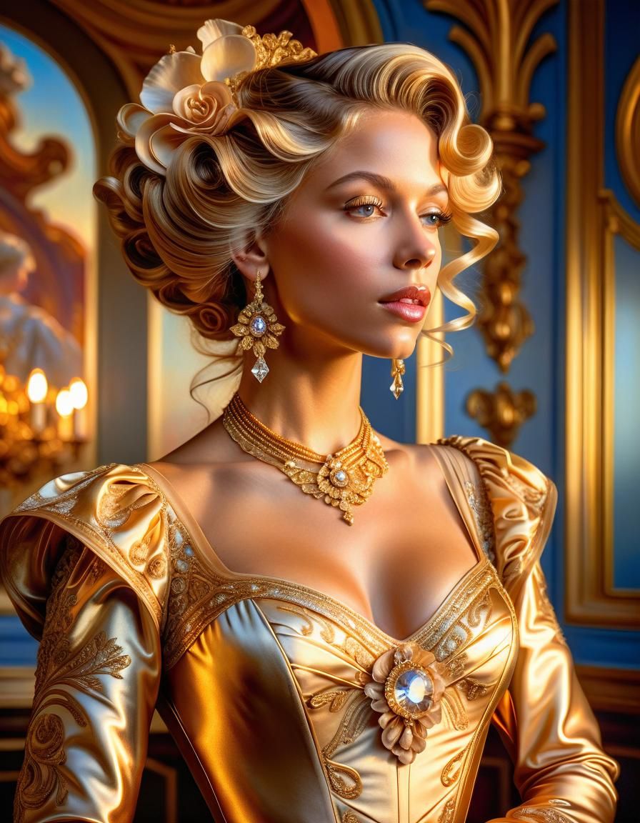 Rococo Portrait: Woman in Gold Dress