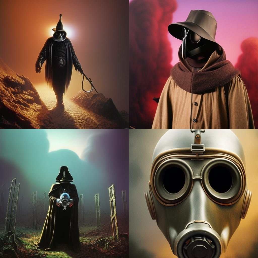 Post-Apocalyptic Plague Doctor Gas Mask in Vaporwave Style