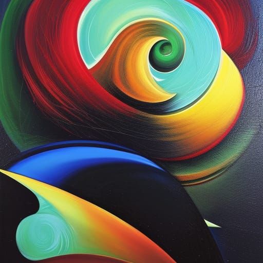 Abstract Modernist Great Pyramid Painting in Triadic Colors