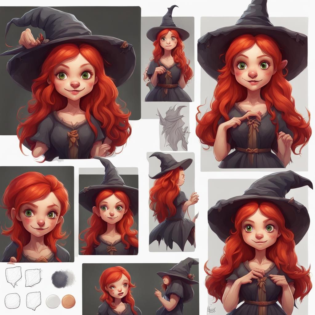 Character Design: Cute Red-Haired Witch in Matte Painting St...