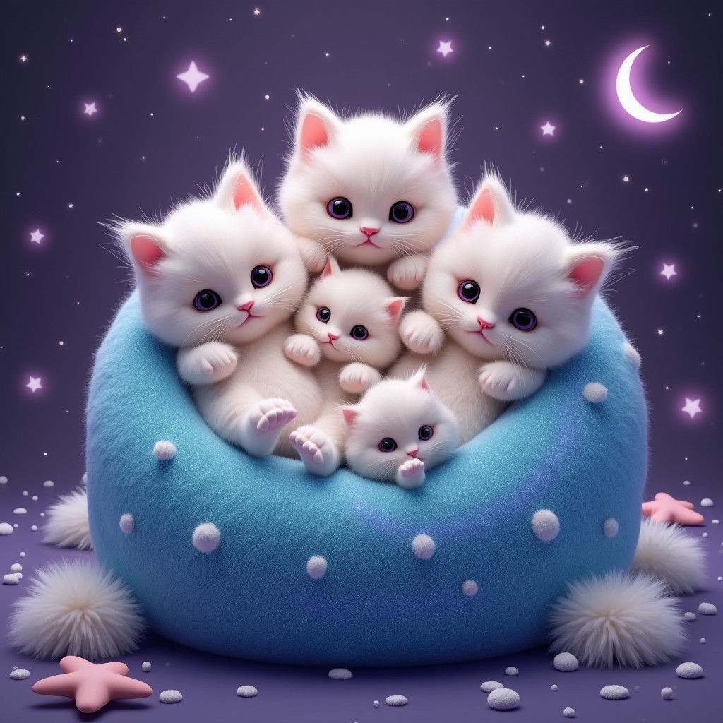 Ragdoll Kittens Play in Glitter Beanbag, Matte Painting