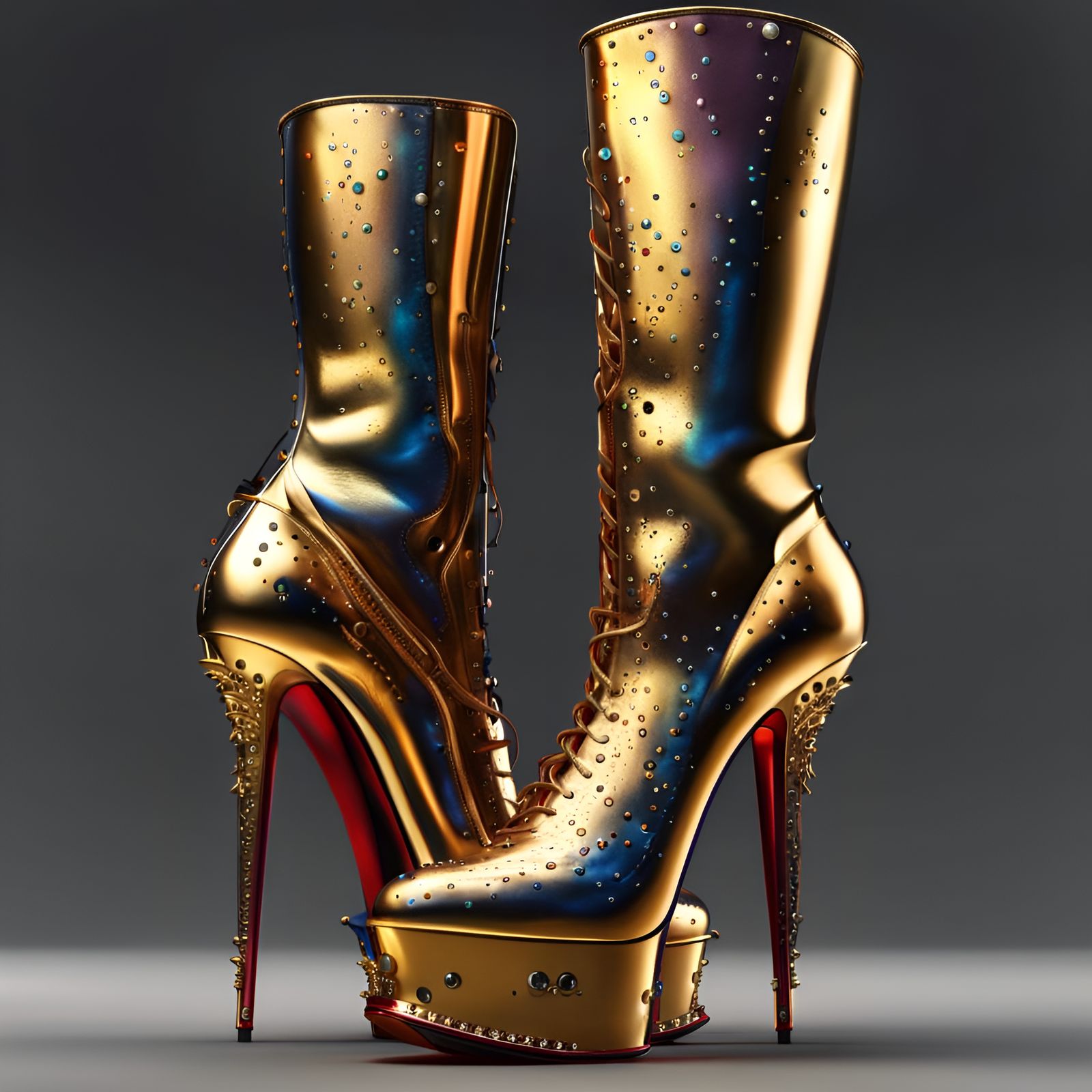 fantasy domina gold high heel boots