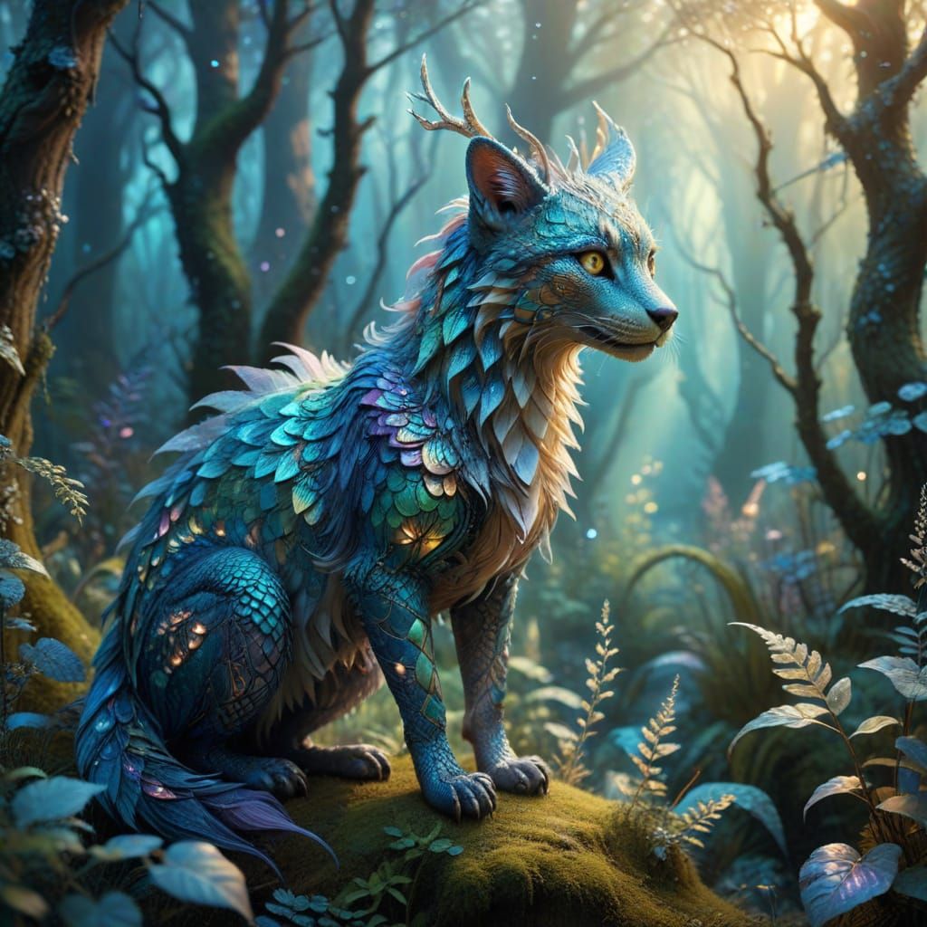 Mystical Forest Fantasy Creature in Whimsical Digital Art St...