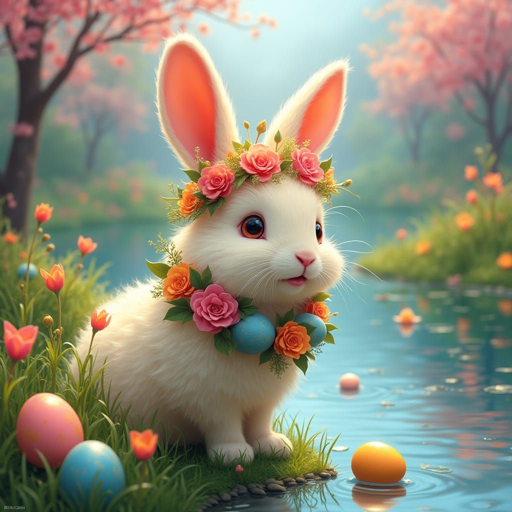 Whimsical Easter Bunny in Vibrant Spring Blooms
