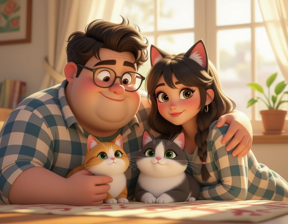 Otaku and Catgirl Selfie in Pixar Style