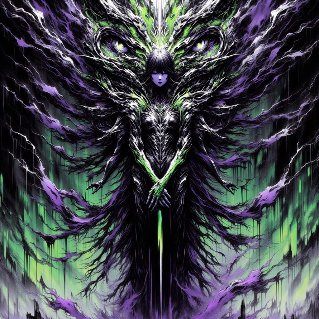 80s Anime Mecha Knight in Dark Sci-Fi Zentangle Style